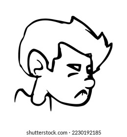 Side View Face Expression of Worried Young Boy Character