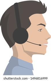 Side view of a face of a handsome man talking on the phone in the office
