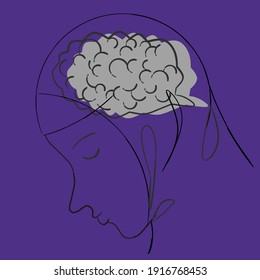 A side view face line art of a moslem woman praying. Vector design.
