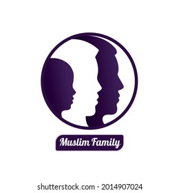  side view of family with a man and woman and baby  Muslim community vector illustration logo