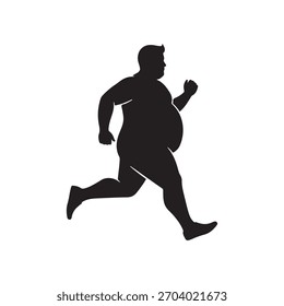 Side view fat man running silhouette vector flat illustration design