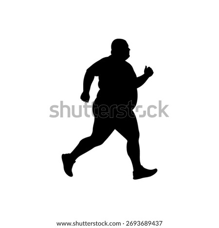 Side view fat man running silhouette vector flat illustration design.