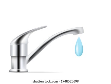 side view faucet with dripping water on white background