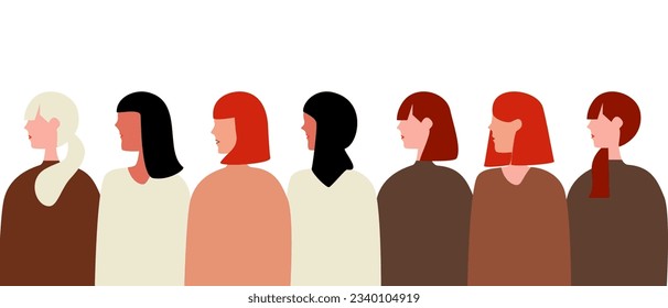 side view female community Different ethnicity women