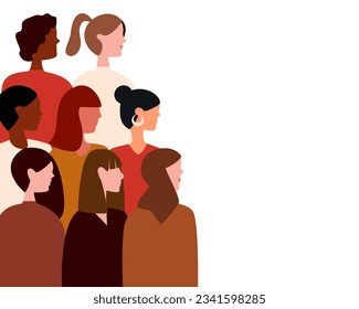side view female community Different ethnicity women