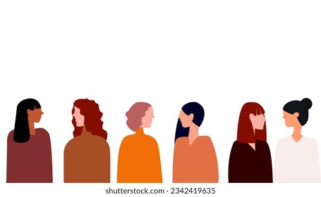 side view female community Different ethnicity women