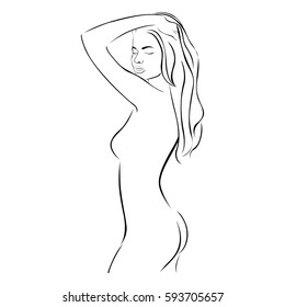 side view female sensual stylized half body contour vector illustration