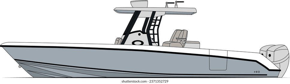Vector de embarcación de pesca con visión lateral e ilustración