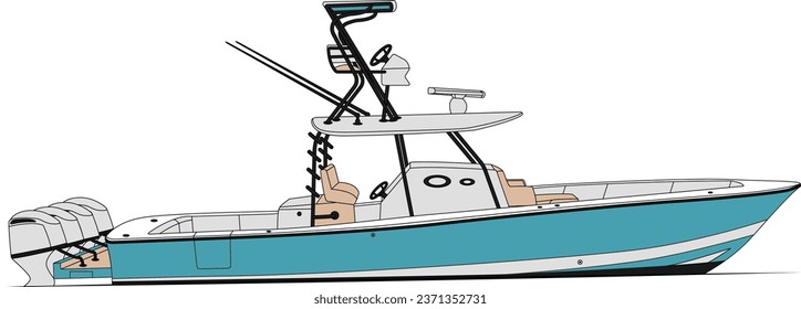 Side view fishing boat vector and illustration