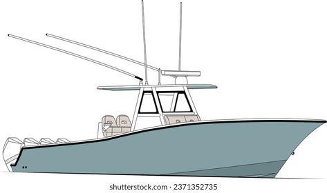 Side view fishing boat vector and illustration