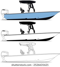  Side view fishing boat vector, line art, illustration, and one-color