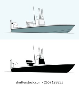 Side view fishing boat vector set