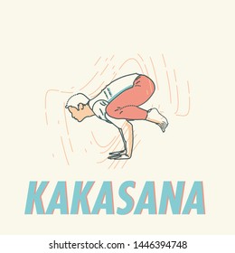 Side view of fit man doing Kakasana - Illustration | Vector