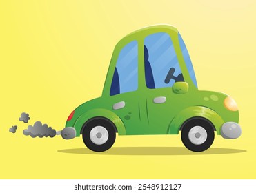 Side view flat green cartoon passenger car. Transport vehicle illustration.