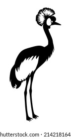 Side view flat illustration of standing Black Crowned Crane