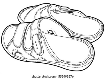 side view flip flop sandal shoes for men line art draw 