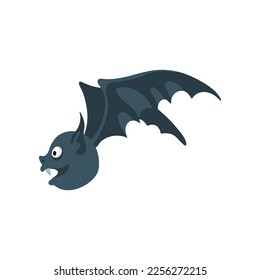 Side view of flying bat monster vector illustration. Cartoon drawing of funny spooky Halloween character isolated on white background. Halloween, fantasy concept