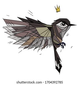 Side view of flying Sparrow bird. Flat cartoon character design. Colorful bird icon