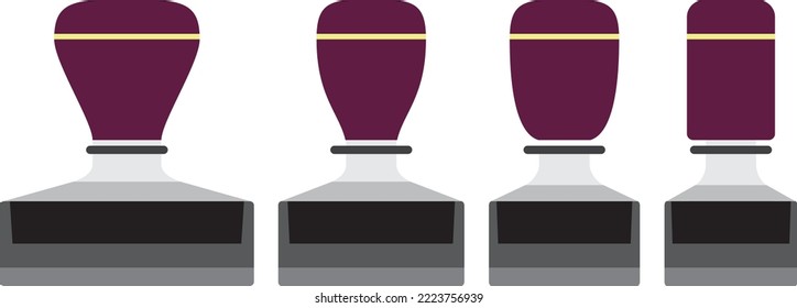 Side view of four different sizes of purple stamp handles.