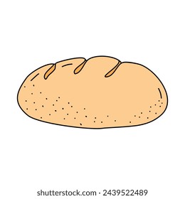 Side view of fresh baked bread loaf with texture, doodle style vector