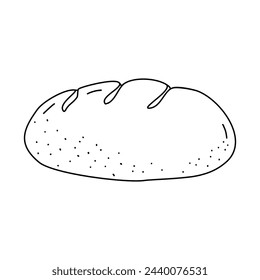 Side view of fresh baked bread loaf with texture, doodle style flat vector outline for coloring book