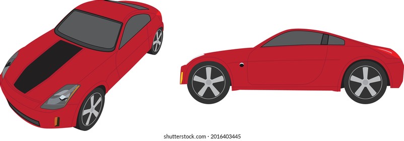 Side view and Front side high view of a sport car.