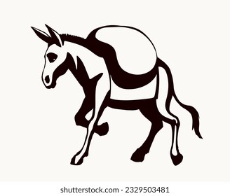 Side view funny ass breed pet go walk ranch stand white text space. Gray black hand drawn art sketch fun jack beast mare ride equine retro bible logo sign icon. Farmer bridle yoke good rustic culture