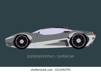 side view of  futuristic super car, flat design style, fully editable