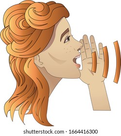 Side view of a ginger woman talking to someone