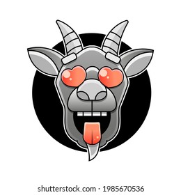 Side view goat head logo template for meat and dairy products, cartoon vector illustration on white background.