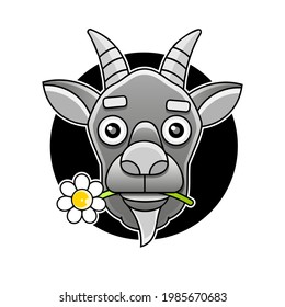 Side view goat head logo template for meat and dairy products, cartoon vector illustration on white background.