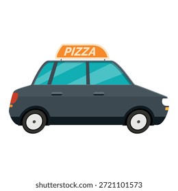 Side view of a gray pizza delivery car delivering hot fresh pizza