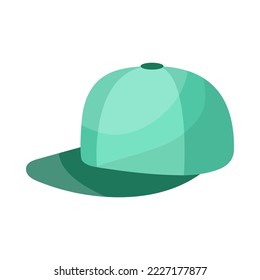 Side view of green baseball cap vector illustration. Sports hat with visor for children and adults isolated on white background. Headwear, fashion, summer concept