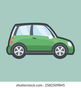side view green car with outline flat vector design.