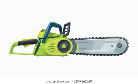 side view green chainsaw realistic on white