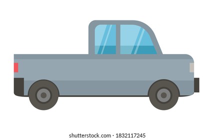Side view of grey car, automobile object. Transportation automobile, urban equipment with wheels, urban auto in flat design style, transport vector