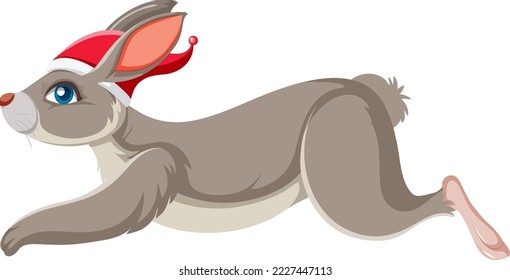 Side view of grey rabbit wearing red hat illustration