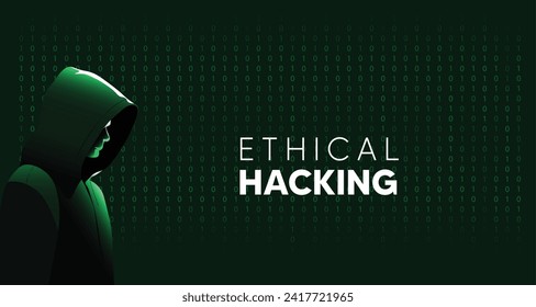 Side view of hacker with dark glowing binary coding vector background