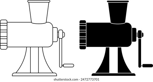 side view hand meat grinder icon set