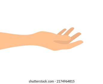 Side view of hand with palm up isolated on white background. Vector illustration