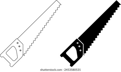 side view hand saw icon set