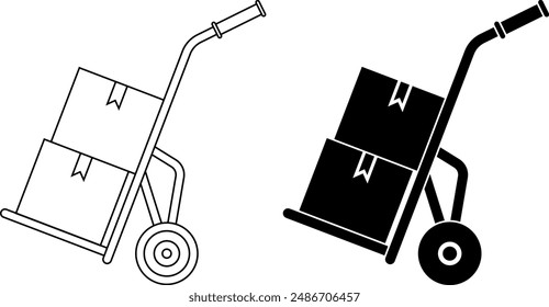 Seitenansicht Handwagen mit Karton-Icon-Set