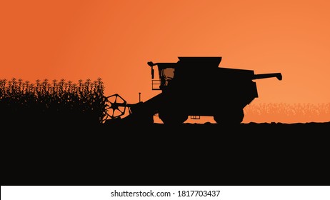 side view harvester silhouette with plants svg