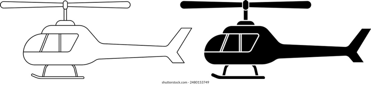 side view Helicopter icon set