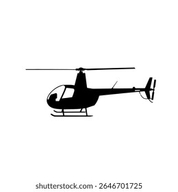 Side View Helicopter Outline Silhouette - Vector Aviation Illustration for Military, Police, or Urban Air Transport Themes