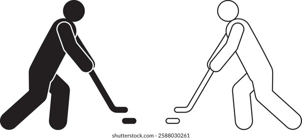 side view hockey player icon set
