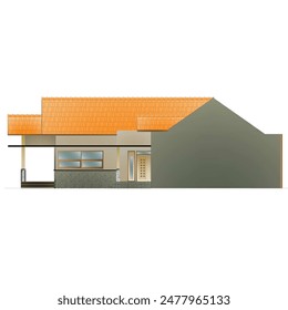 The side view of the house is sketched in color