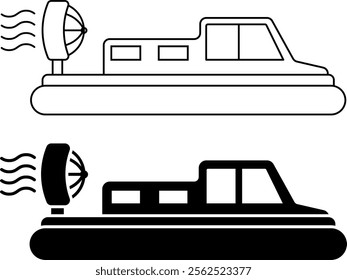 side view hovercraft boat icon set