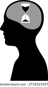 Seitenansicht eines menschlichen Gehirns und Sanduhr Silhouette Illustration (Nicht AI-generiert)