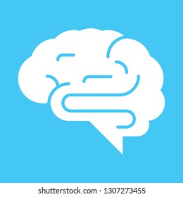 A side view of a human brain over a pale blue background. 